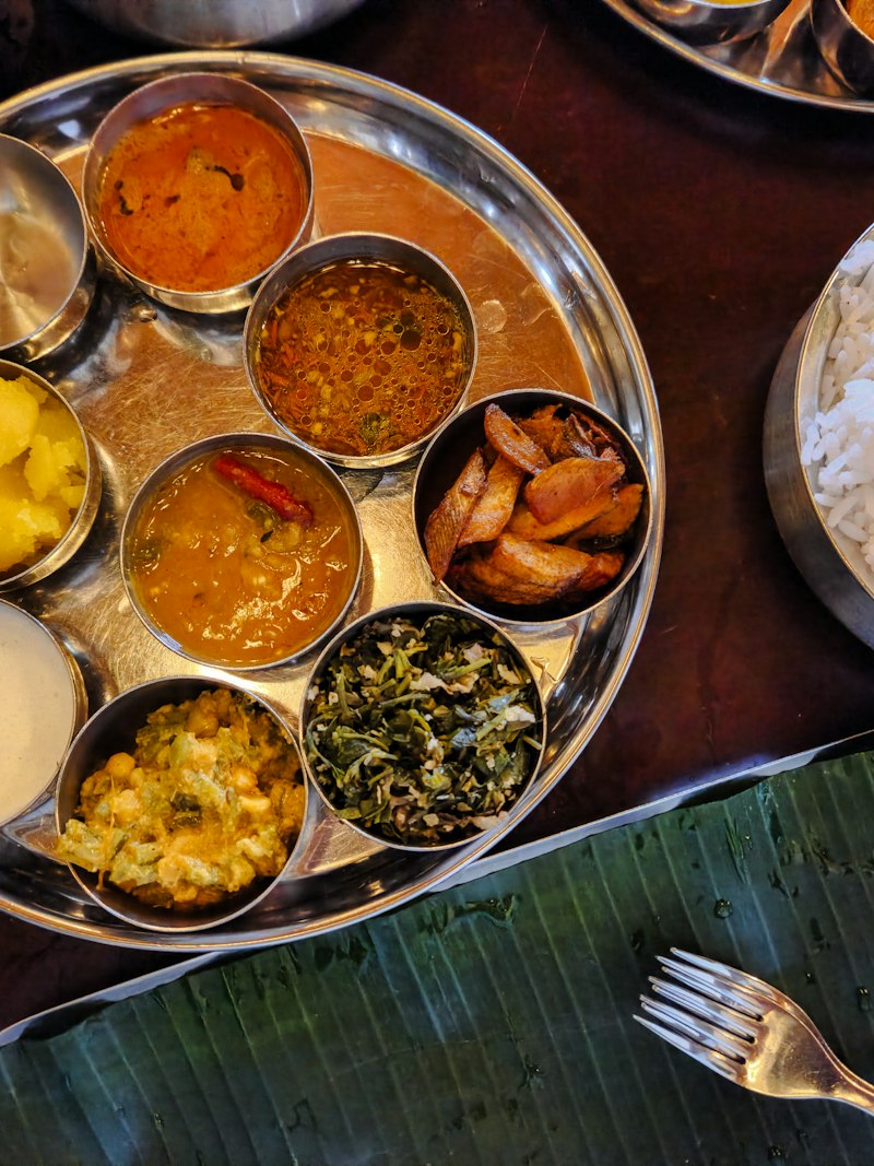 A traditional thali with a variety of dishes